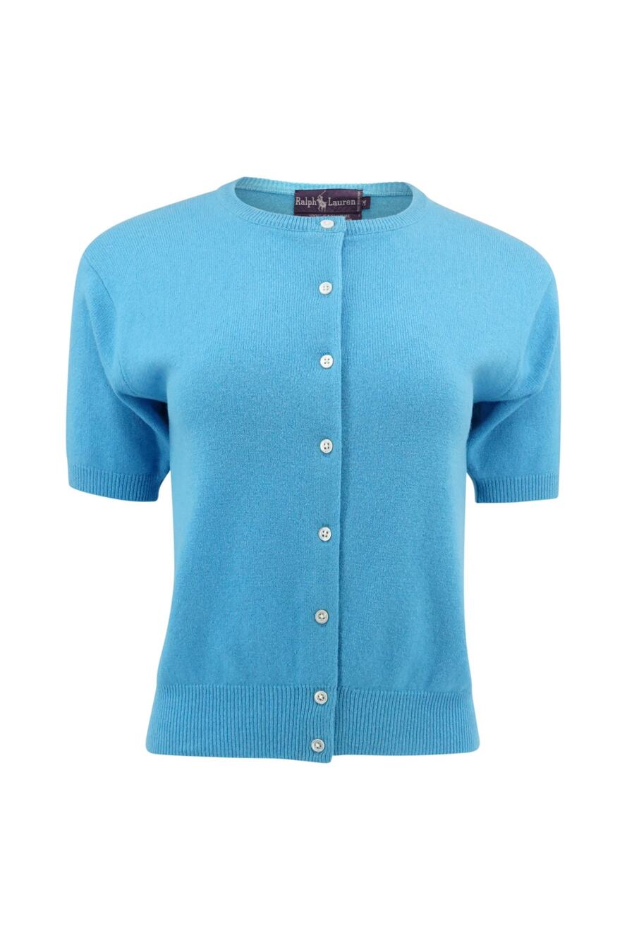 Ralph Lauren Purple Label 2000s Capri Blue Cashmere Short-Sleeve Cardigan